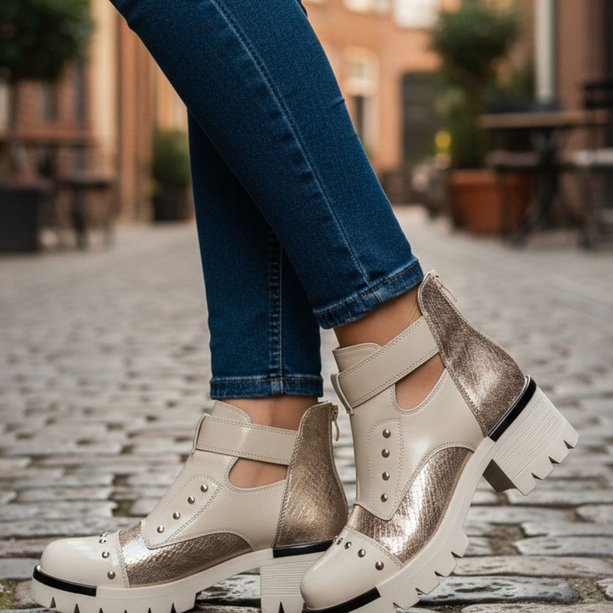 DINASTELLA - Botines  Mujer color Beige  con Tachas  M466