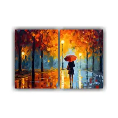 GENERICO - Pintura Mujer Con Paraguas Bajo La Lluvia 60x40 Cm