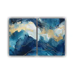 GENERICO - Conjunto 2 Telas Bastidor Cocina Azul Acuarela 60x40 Cm