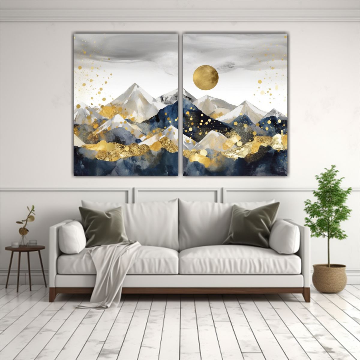 GENERICO - Pintura Inspirada En La Luna Dorada Con Picos De 60x45 Cm