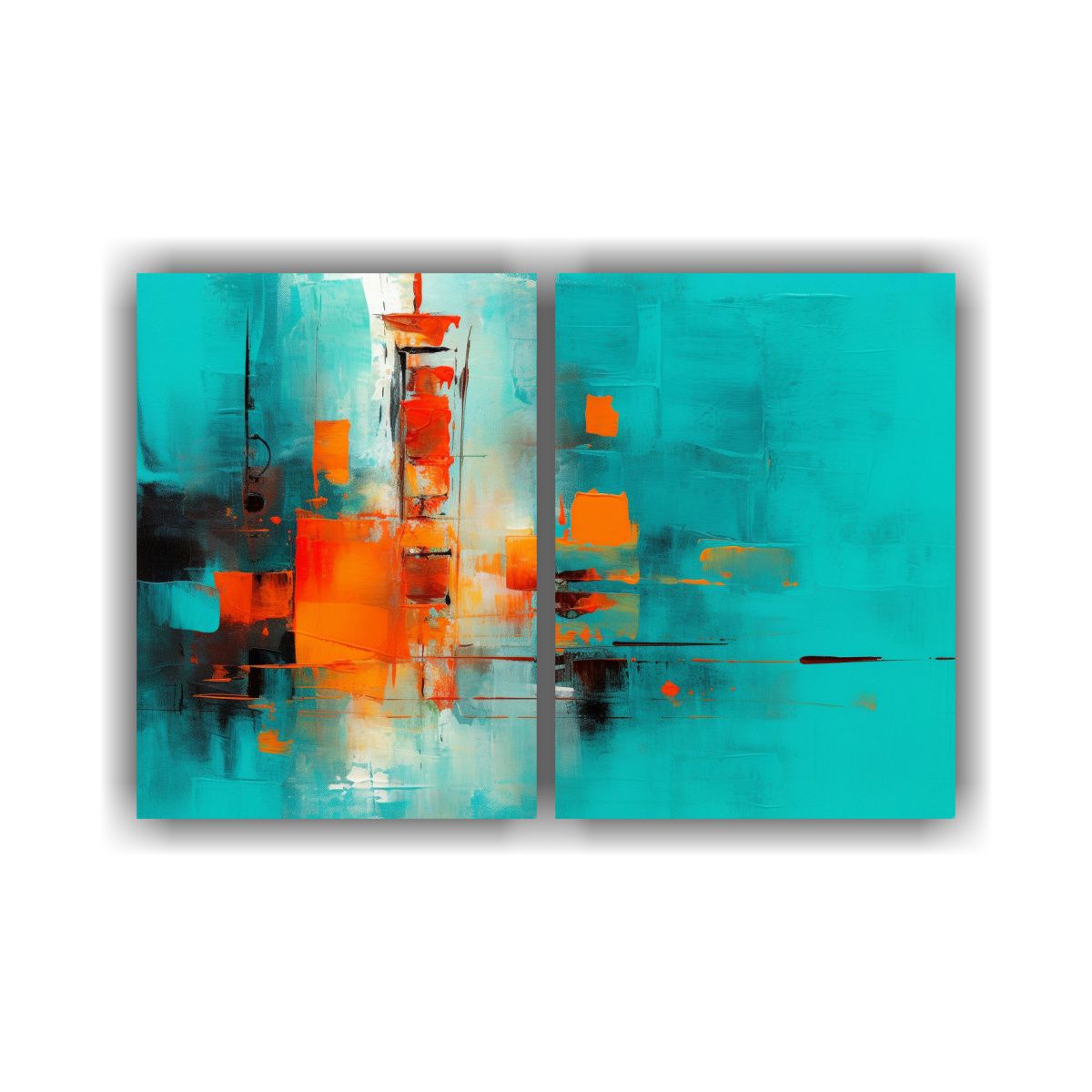 GENERICO - Cuadro Abstracto Con Torre Naranja Y Turquesa 60x40 Cm