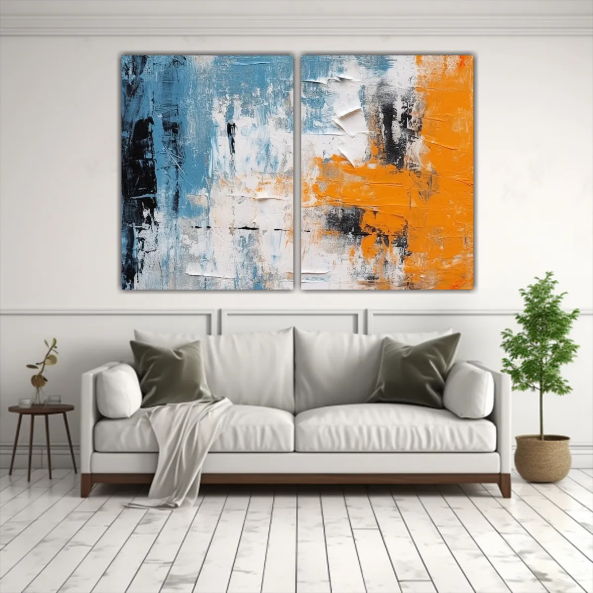 GENERICO - Cuadros Venta Abstracto Naranja Azul Minimalista 60x45 Cm