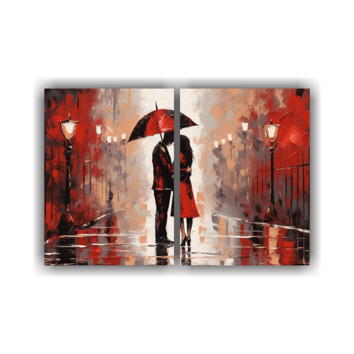 GENERICO - Pintura Pareja Besándose Bajo La Lluvia Arte 60x40 Cm