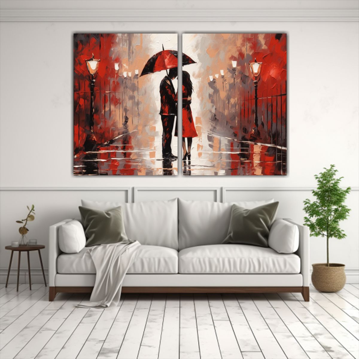 GENERICO - Pintura Pareja Besándose Bajo La Lluvia Arte 60x40 Cm