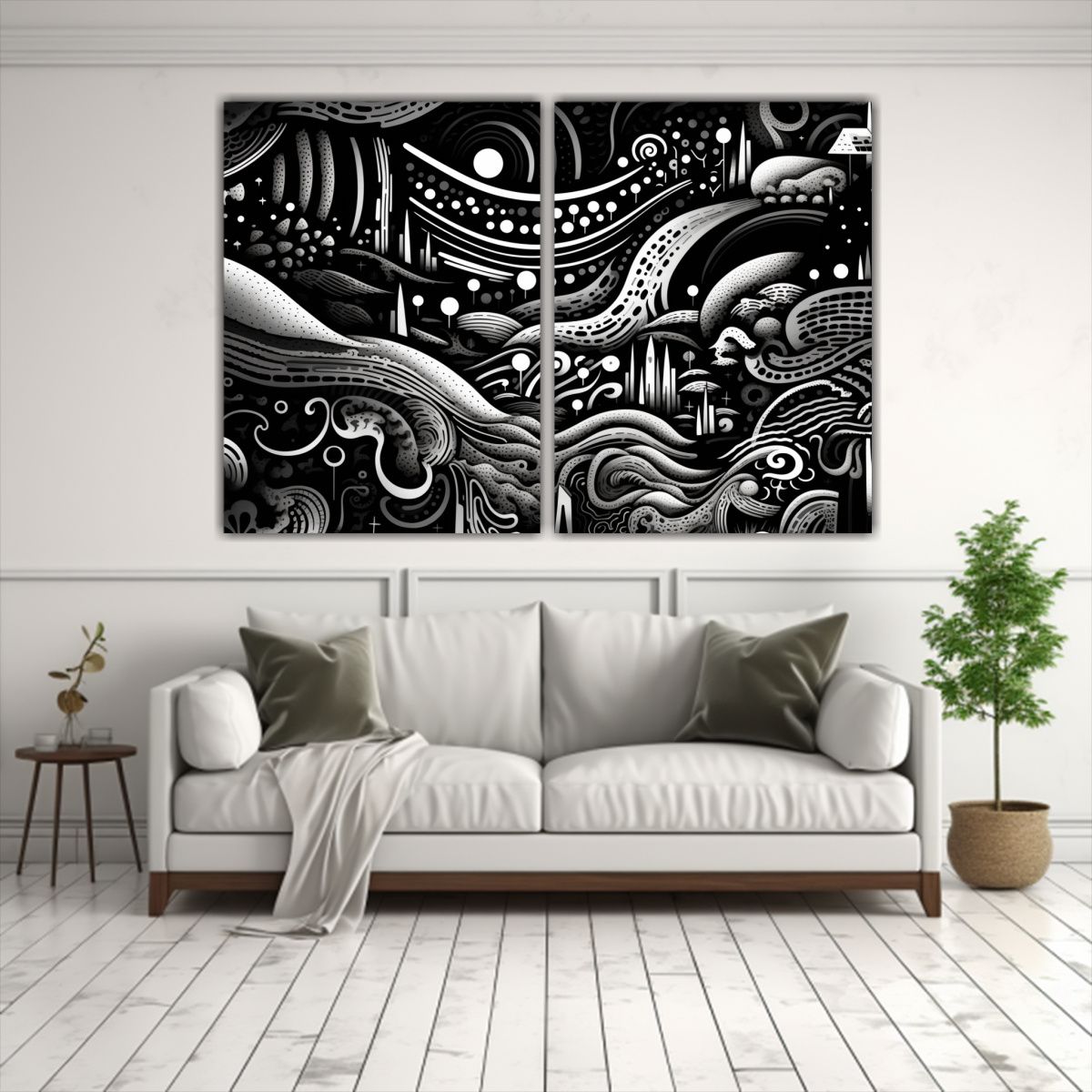 GENERICO - Cuadros Abstractos Estilo Grabado En Madera Para 60x40 Cm