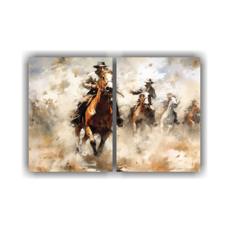 GENERICO - Pintura De Vaqueros Montando Caballos En Paisaje 60x40 Cm