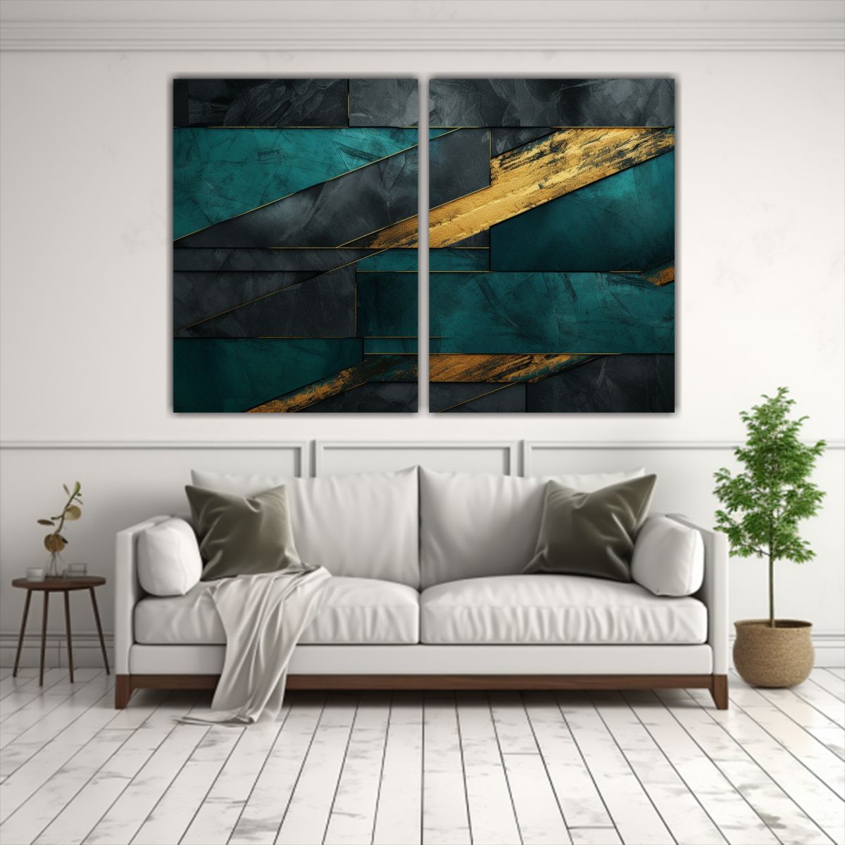 GENERICO - Cuadros Abstractos Escena Retro Verde Oscuro Azul 60x45 Cm