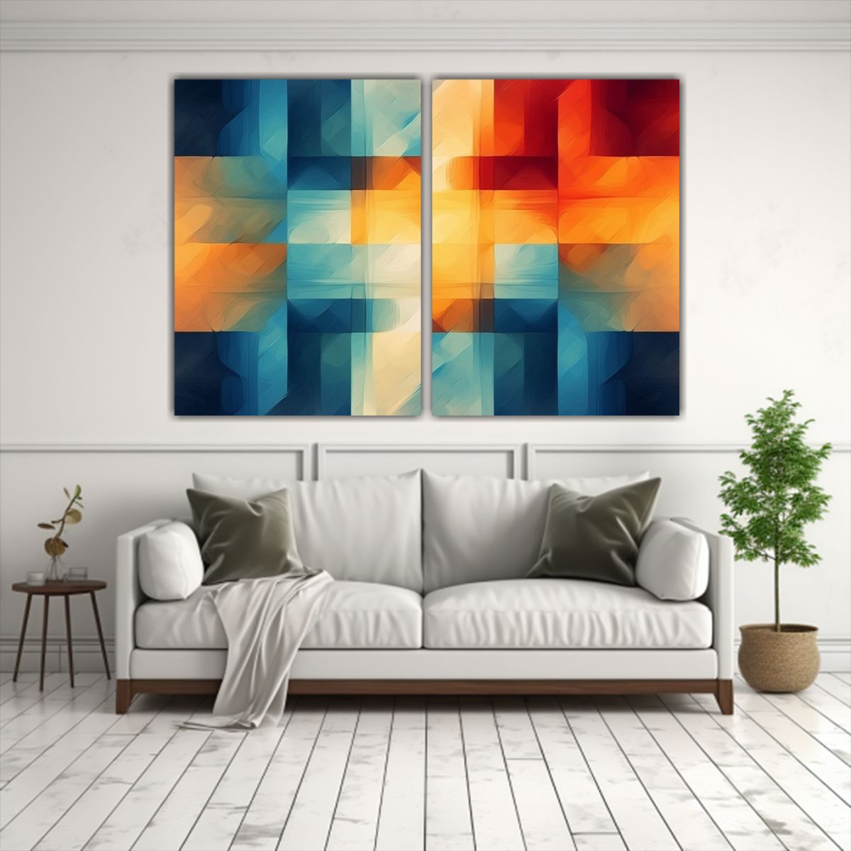 GENERICO - Pintura Abstracta Con Formas Geométricas En 60x45 Cm