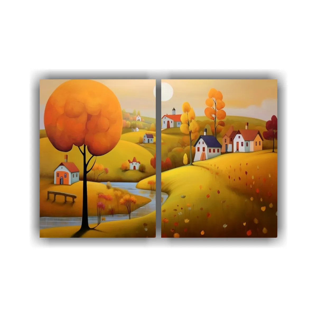 GENERICO - Paisaje Otoñal Moderno En Dos Cuadros Por Iwona 60x45 Cm