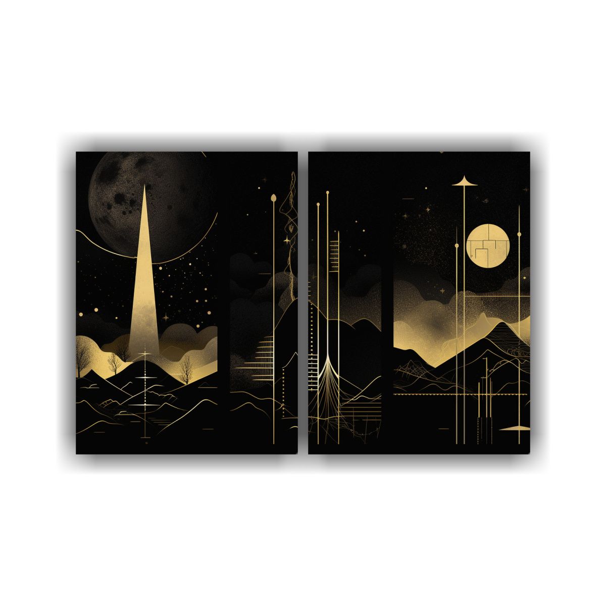 GENERICO - Conjunto 2 Cuadros Abstractos En Lienzo Negro Y 60x40 Cm