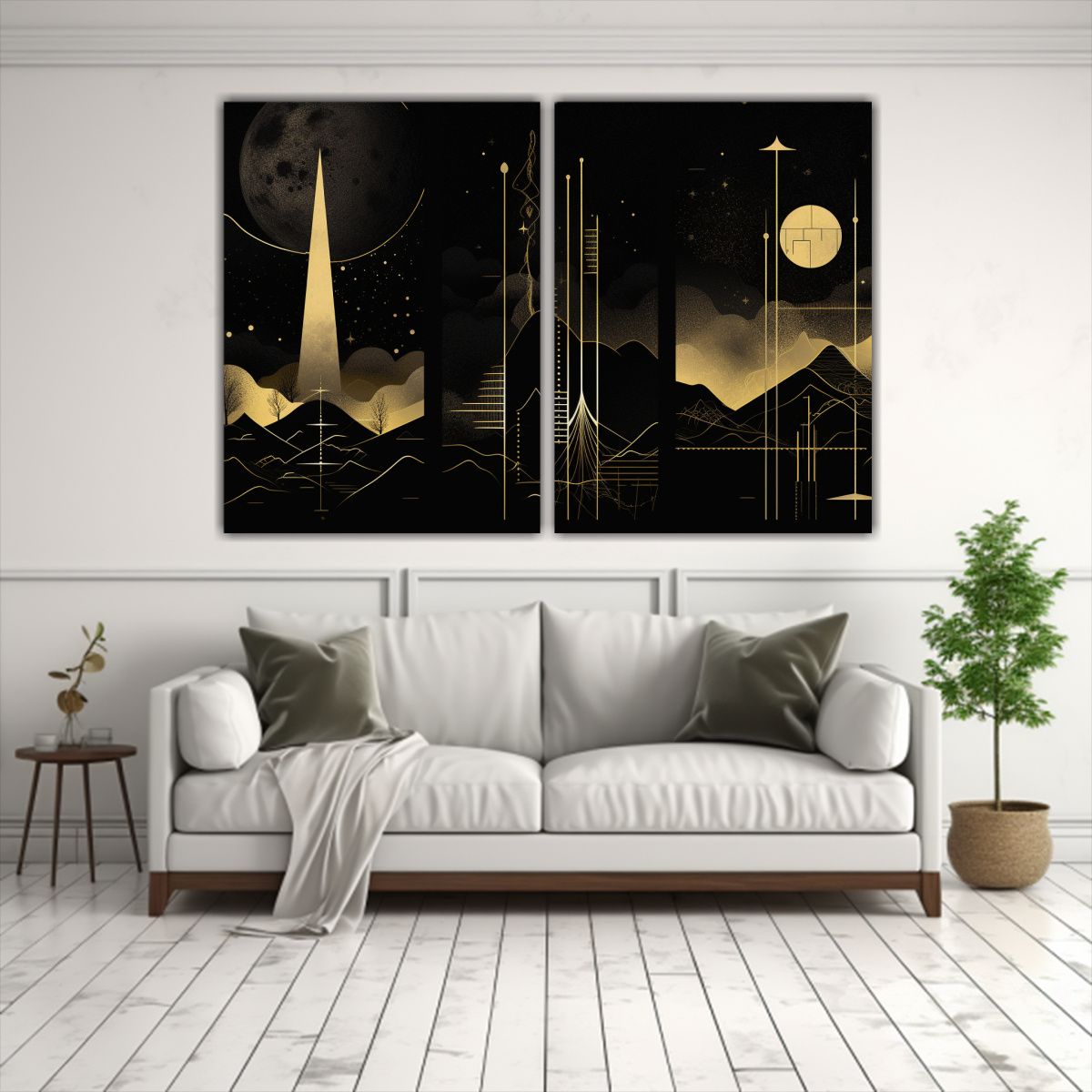 GENERICO - Conjunto 2 Cuadros Abstractos En Lienzo Negro Y 60x40 Cm