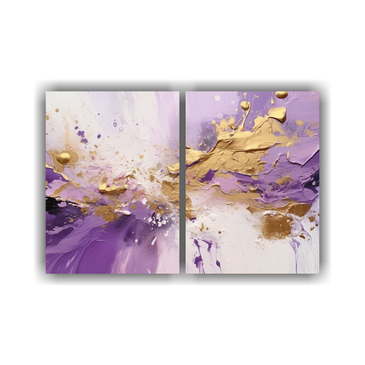 GENERICO - Pintura Abstracta Morada Blanca Y Dorada Sobre 60x45 Cm