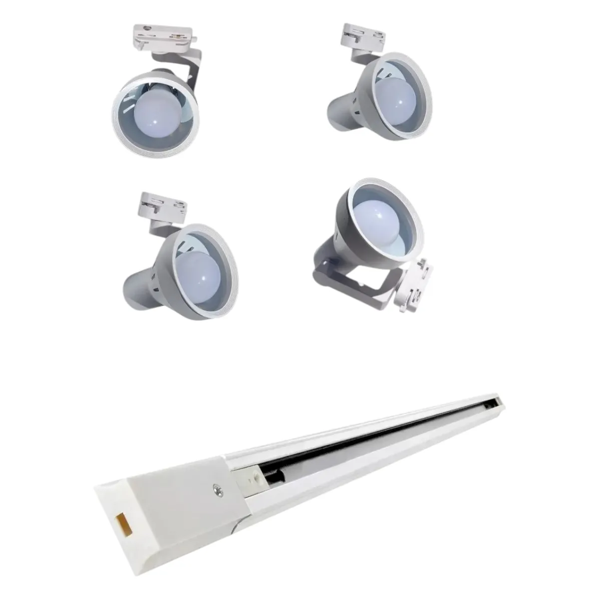 WANT - Lámpara 4 Focos Blancos con Ampolleta15W Luz Cálida más Riel de 1 mt