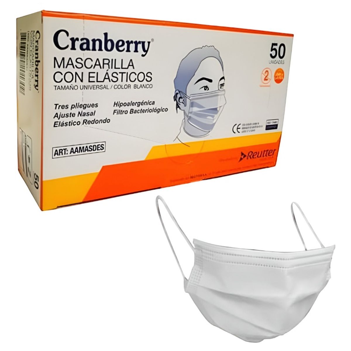 CRANBERRY - Mascarilla 3 Pliegues Con Elásticos Cranberry Caja 50 Un Color Blanco