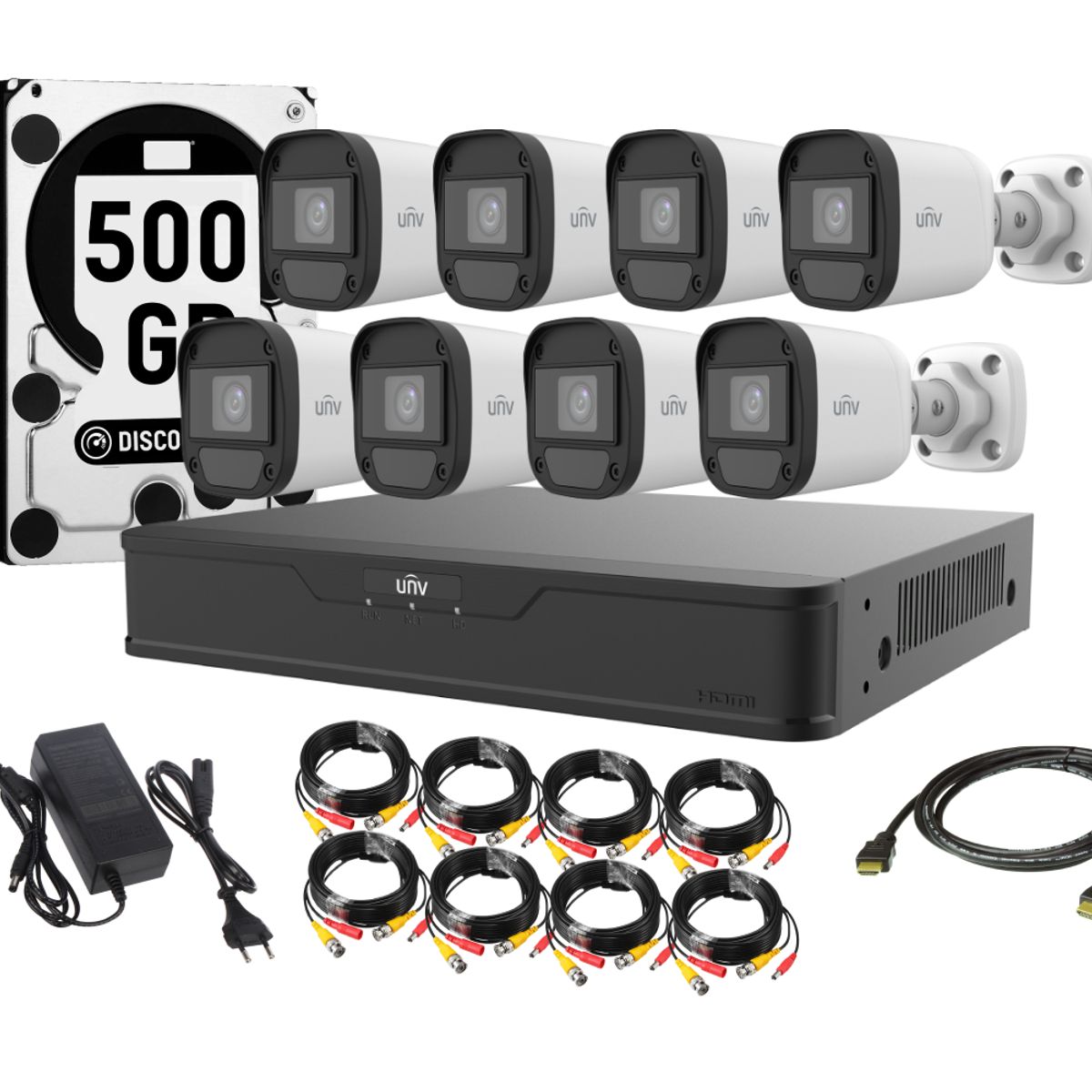 UNIVIEW - Kit 8 Camaras Bala Uniview 1080p App Movil 500gb