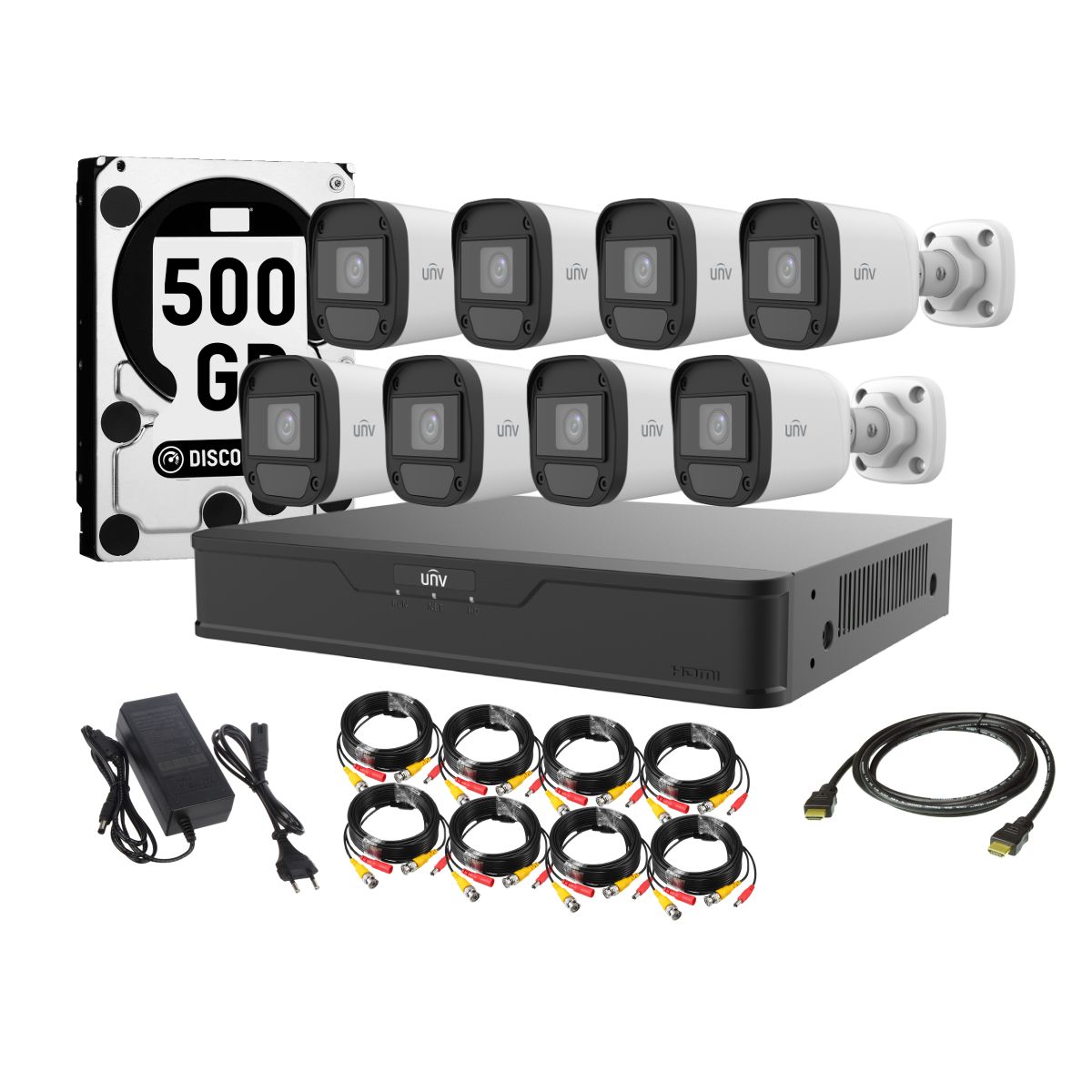 UNIVIEW - Kit 8 Camaras Bala Uniview 1080p App Movil 500gb