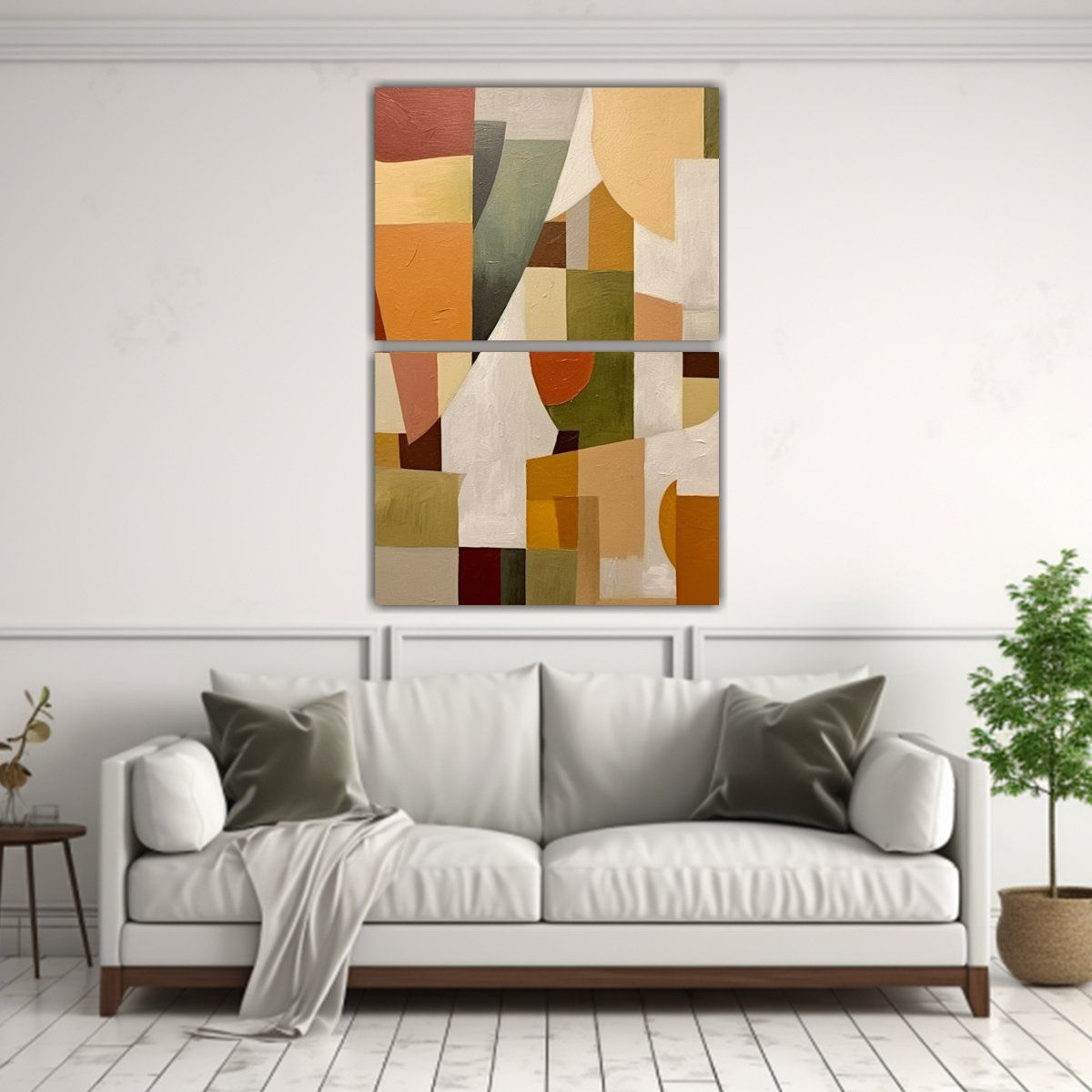 GENERICO - Pintura Geométrica Blanca Marrón Y Amarilla En 45x60 Cm