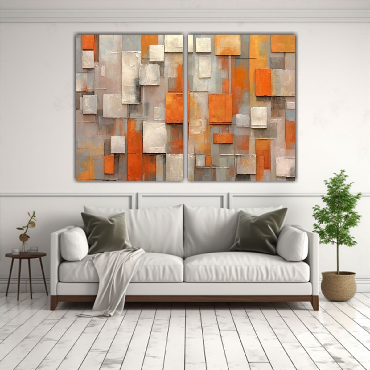 GENERICO - Cuadro Cuadrado Con Azulejos Naranjas Marrones Y 60x45 Cm