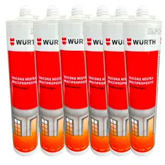 WURTH - Pack x6 Silicona Neutra Color Negro 280ml Profesional