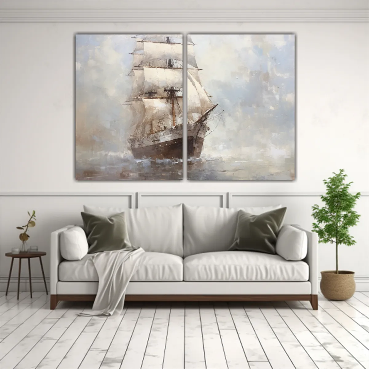 GENERICO - Diptico Impreso Barco Navegando En Mar Azul 60x45 Cm
