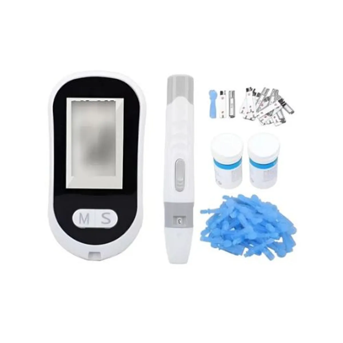 GENERICO - Kit Medidor Glucometro + 50 Lancetas + 50 Cintas Reactivas Blanco