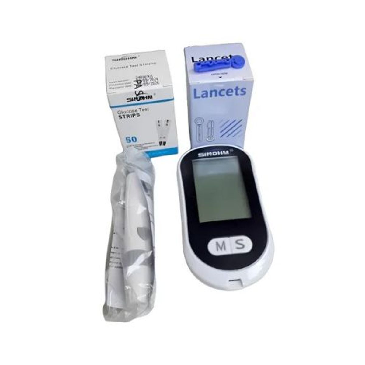 GENERICO - Kit Medidor Glucometro + 50 Lancetas + 50 Cintas Reactivas Blanco