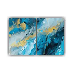 GENERICO - Conjunto 2 Lienzos Tela Tono Calma Mármol Azul 60x40 Cm
