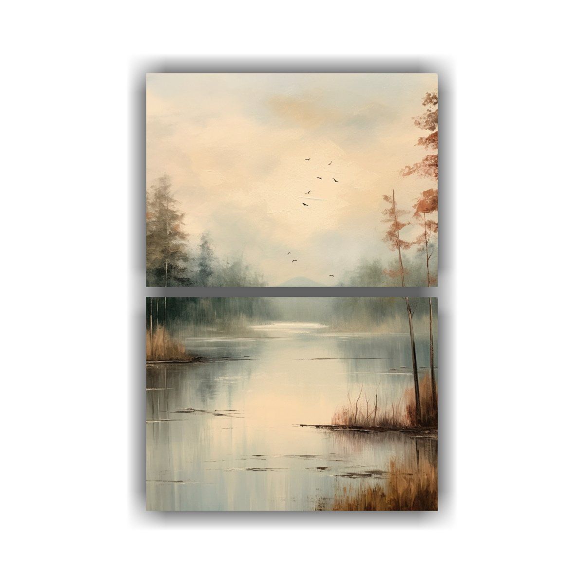 GENERICO - Cuadros Modernos De Paisaje Con Lago Y Bosque En 40x60 Cm