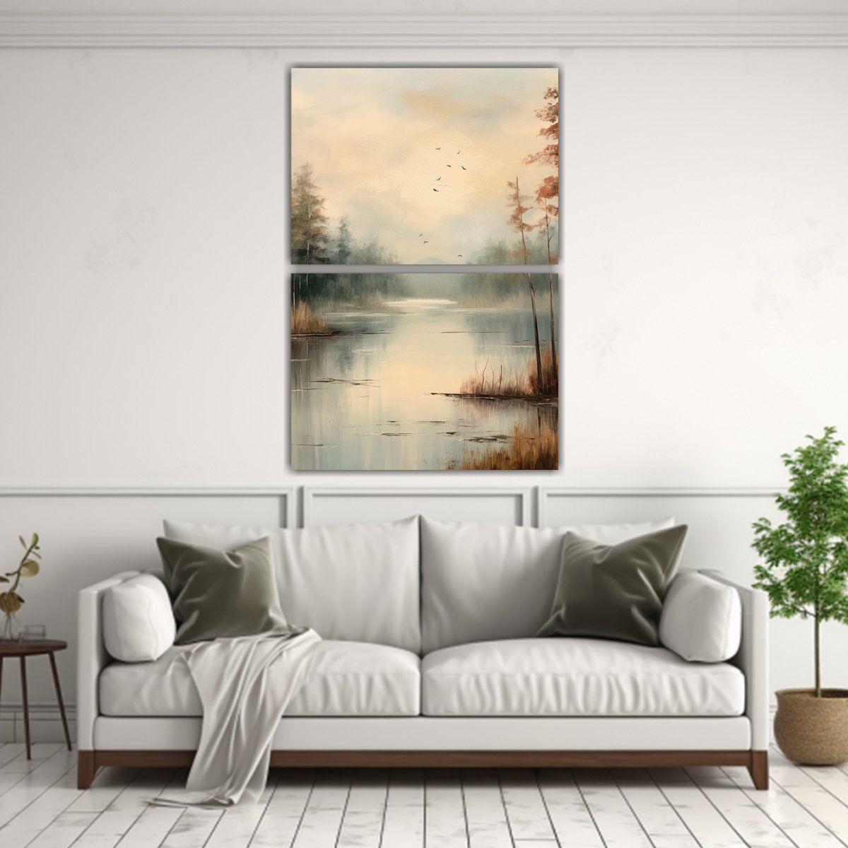 GENERICO - Cuadros Modernos De Paisaje Con Lago Y Bosque En 40x60 Cm