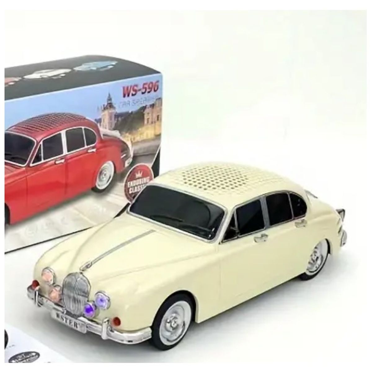 COMPRAPO - Parlante Portatil Auto Retro Clasico Bluetooth USB FM MP3 RGB Beige