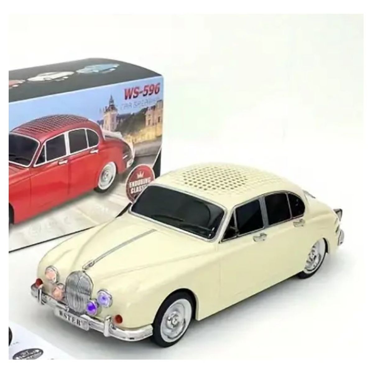 COMPRAPO - Parlante Portatil Auto Retro Clasico Bluetooth USB FM MP3 RGB Beige