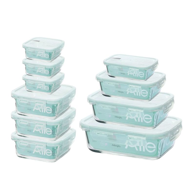 ALLEGRA - Set 10 Contenedores Hermeticos Tapers Allegra De Vidrio
