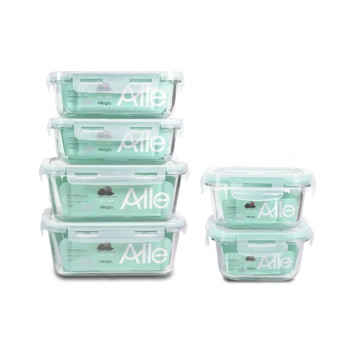 ALLEGRA - Set 10 Contenedores Hermeticos Tapers Allegra De Vidrio