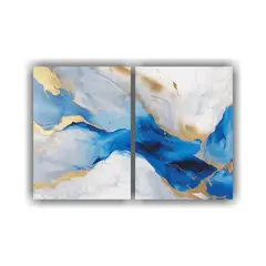 GENERICO - Cuadro Abstracto Azul Blanco Con Dorado Para 60x40 Cm