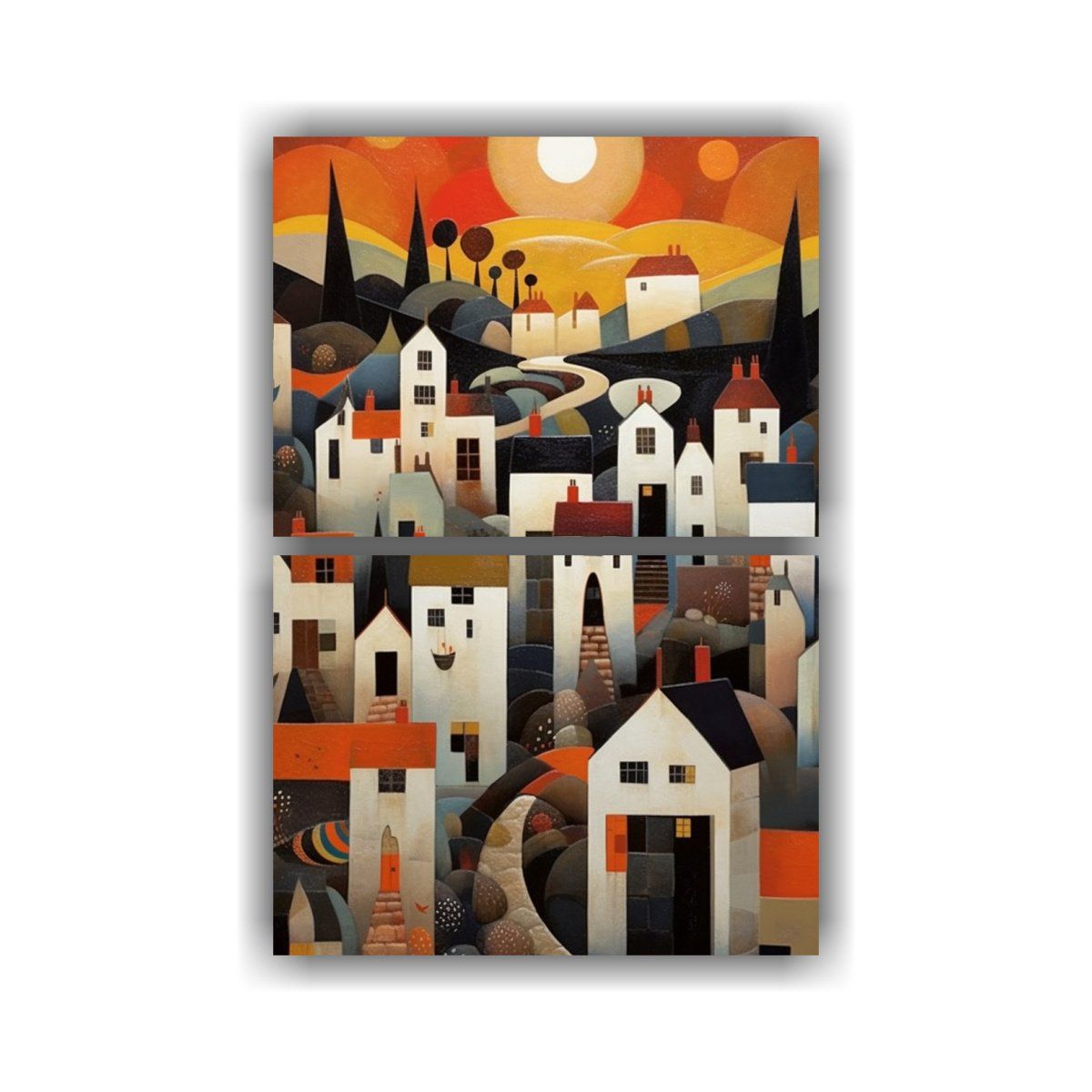 GENERICO - Dos Cuadros Hermoso Llamativo Estilo Pueblo 40x60 Cm