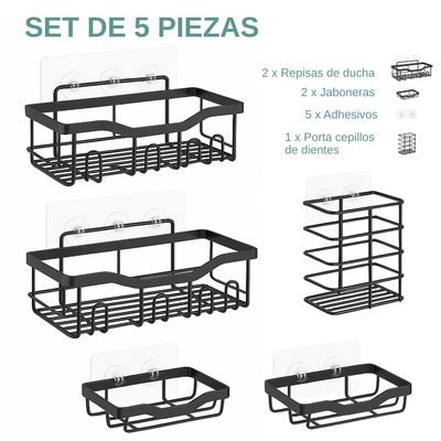 Imagen 2 del producto Set 5 Organizadores Esquineros De Ducha Colgadores Jaboneras