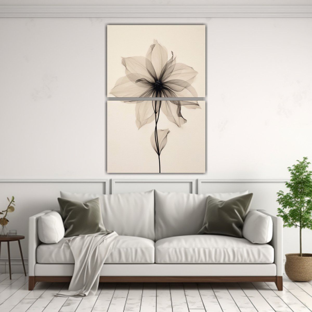 GENERICO - Lienzos Cuadro Figuras Gris Y Negro Flores De 45x60 Cm