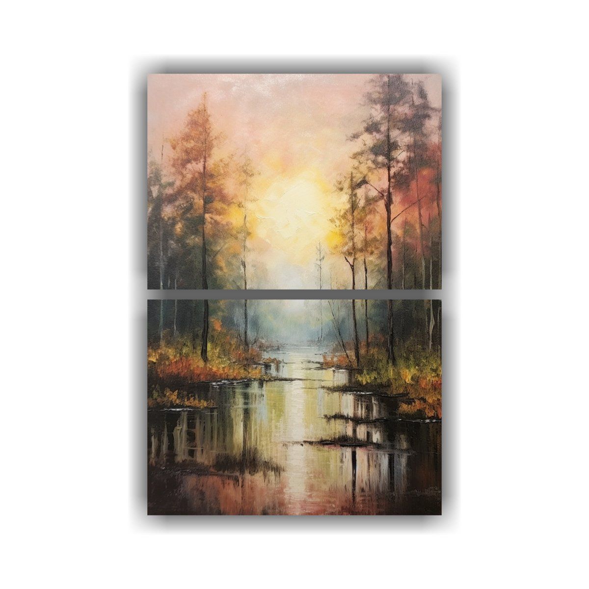 GENERICO - Pinturas Decorativas Con Motivo De Bosque Y Lago 40x60 Cm