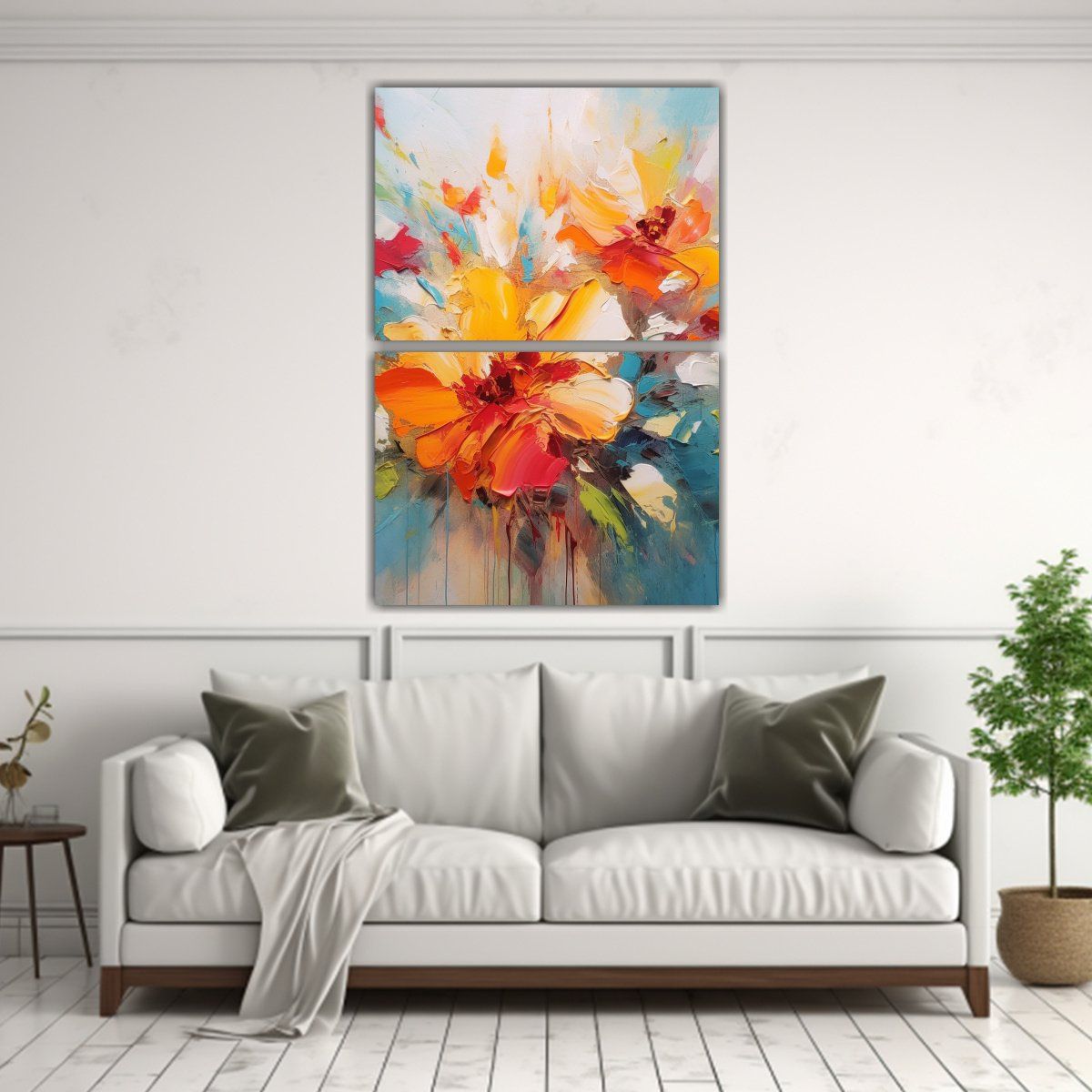 GENERICO - Cuadro Decorativo Diptico Moderno Flores Grandes 40x60 Cm