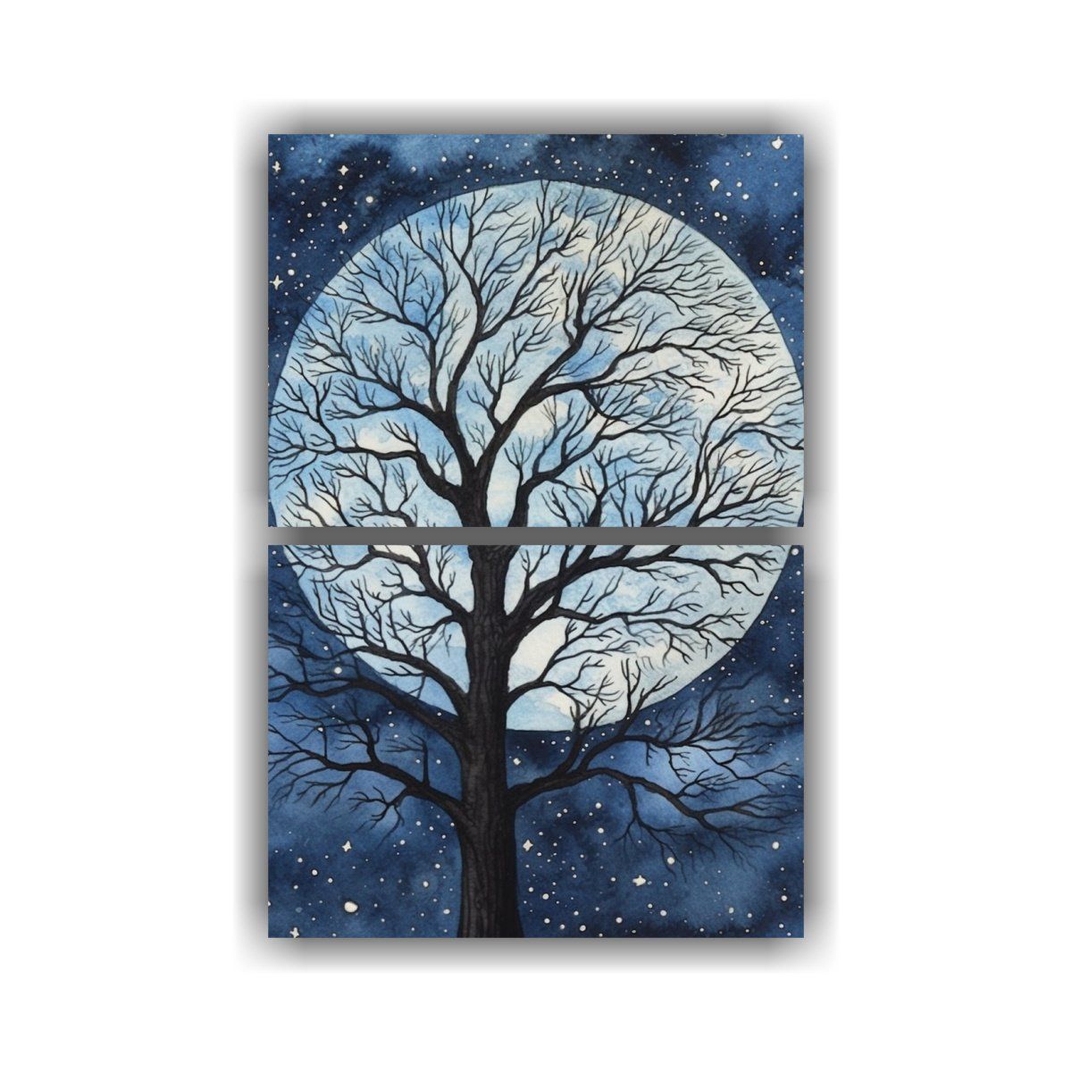 GENERICO - Paisaje Nocturno Estrellado árbol Silueta Luna 40x60 Cm