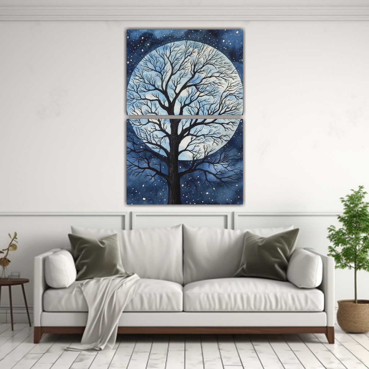 GENERICO - Paisaje Nocturno Estrellado árbol Silueta Luna 40x60 Cm