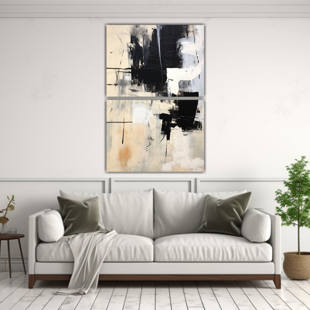 GENERICO - Cuadro Abstracto En Blanco Y Negro Estilo Galería 40x60 Cm