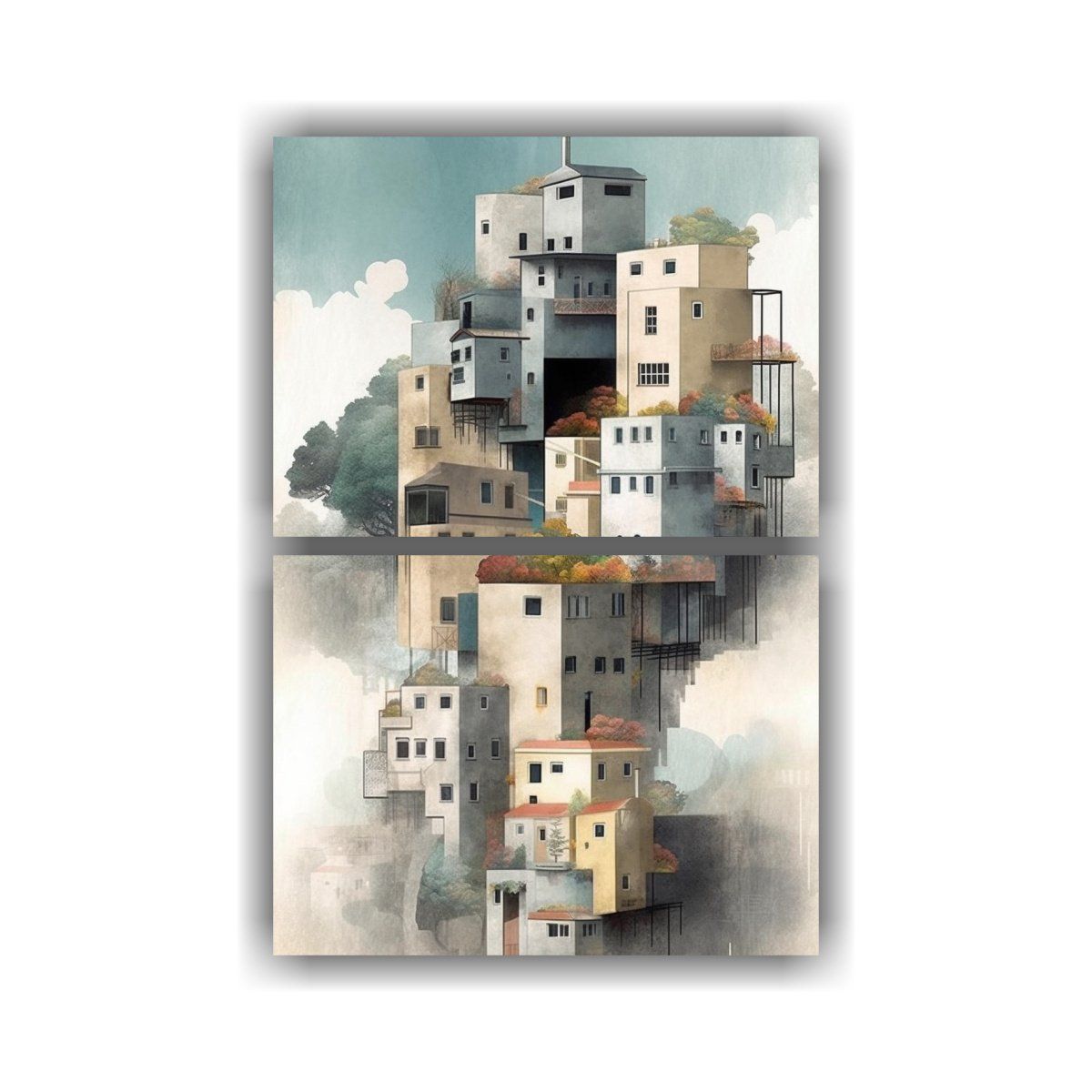 GENERICO - Conjunto De 2 Telas En Bastidor De Paisaje Urbano 45x60 Cm