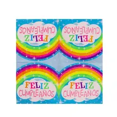 GENERICO - Servilletas Arcoiris Feliz Cumpleaños 16 Pcs 33X33Cm