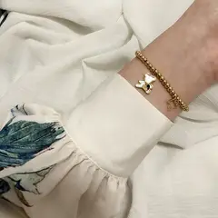 LUX JOYAS - Pulsera Baño Oro Amarillo 18k Pelotitas Osito Nácar