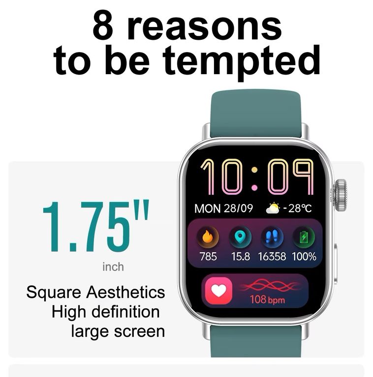 Smartwatch Elegante con 3 correas intercambiables - Pantalla HD 1.75