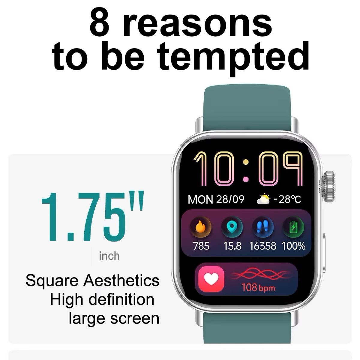 GENERICO - Smartwatch Elegante con 3 correas intercambiables - Pantalla HD 1.75