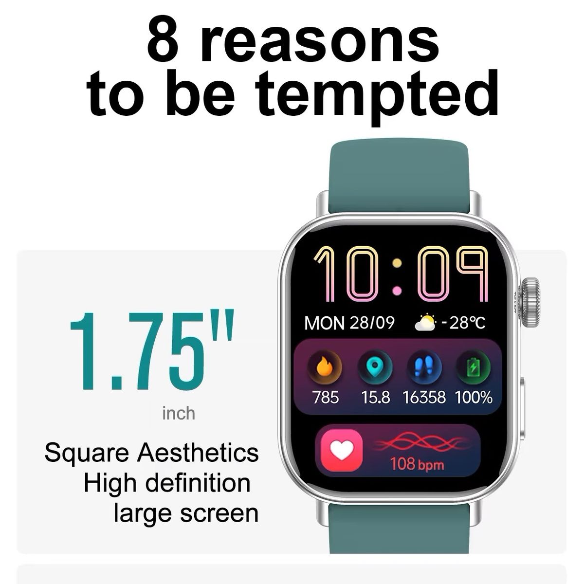 GENERICO - Smartwatch Elegante con 3 correas intercambiables - Pantalla HD 1.75