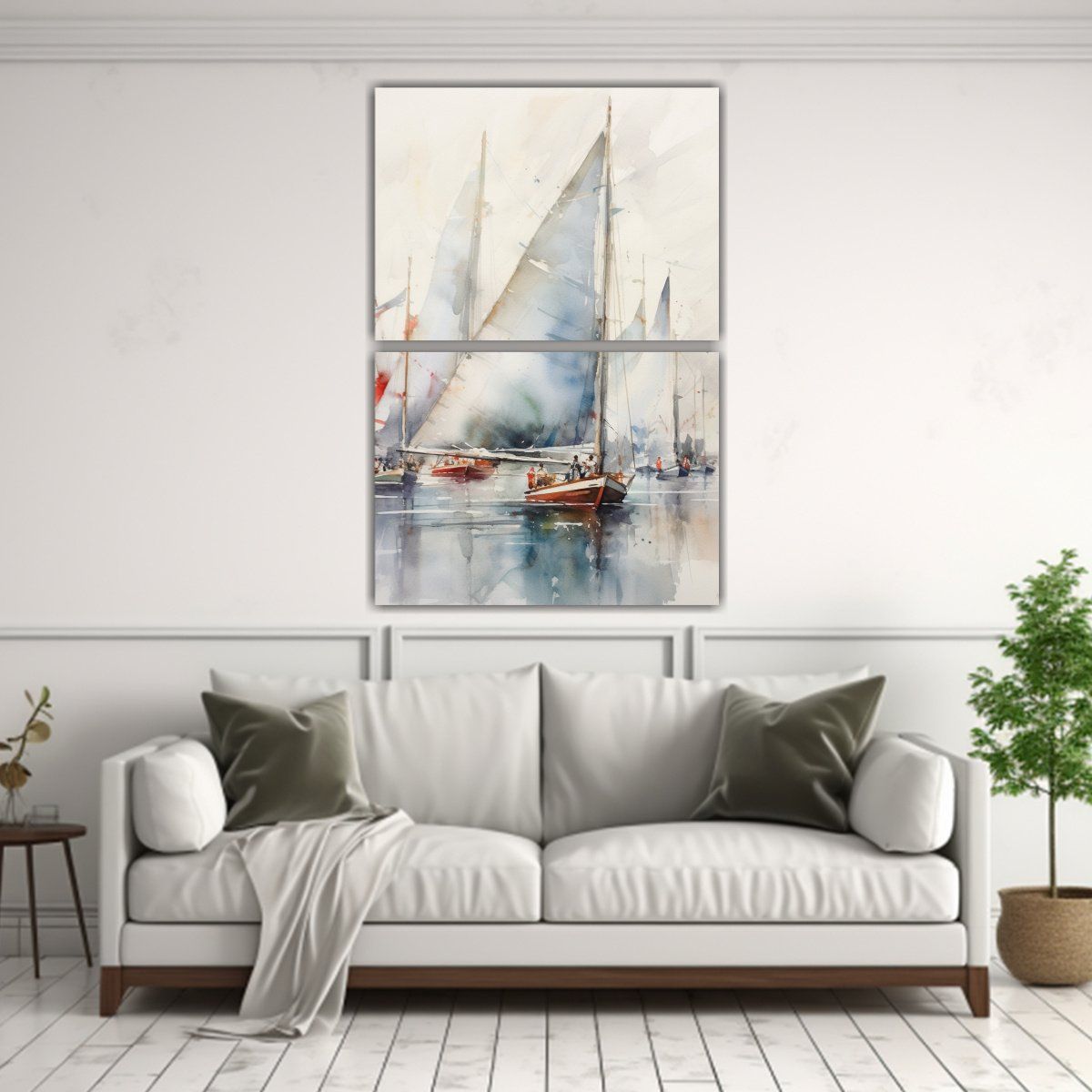 GENERICO - Pintura Acuarela Barcos Vela Paisaje Marítimo 45x60 Cm