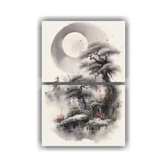 GENERICO - Pinturas Decorativas De Luna Y Noche En Tinta Y 45x60 Cm